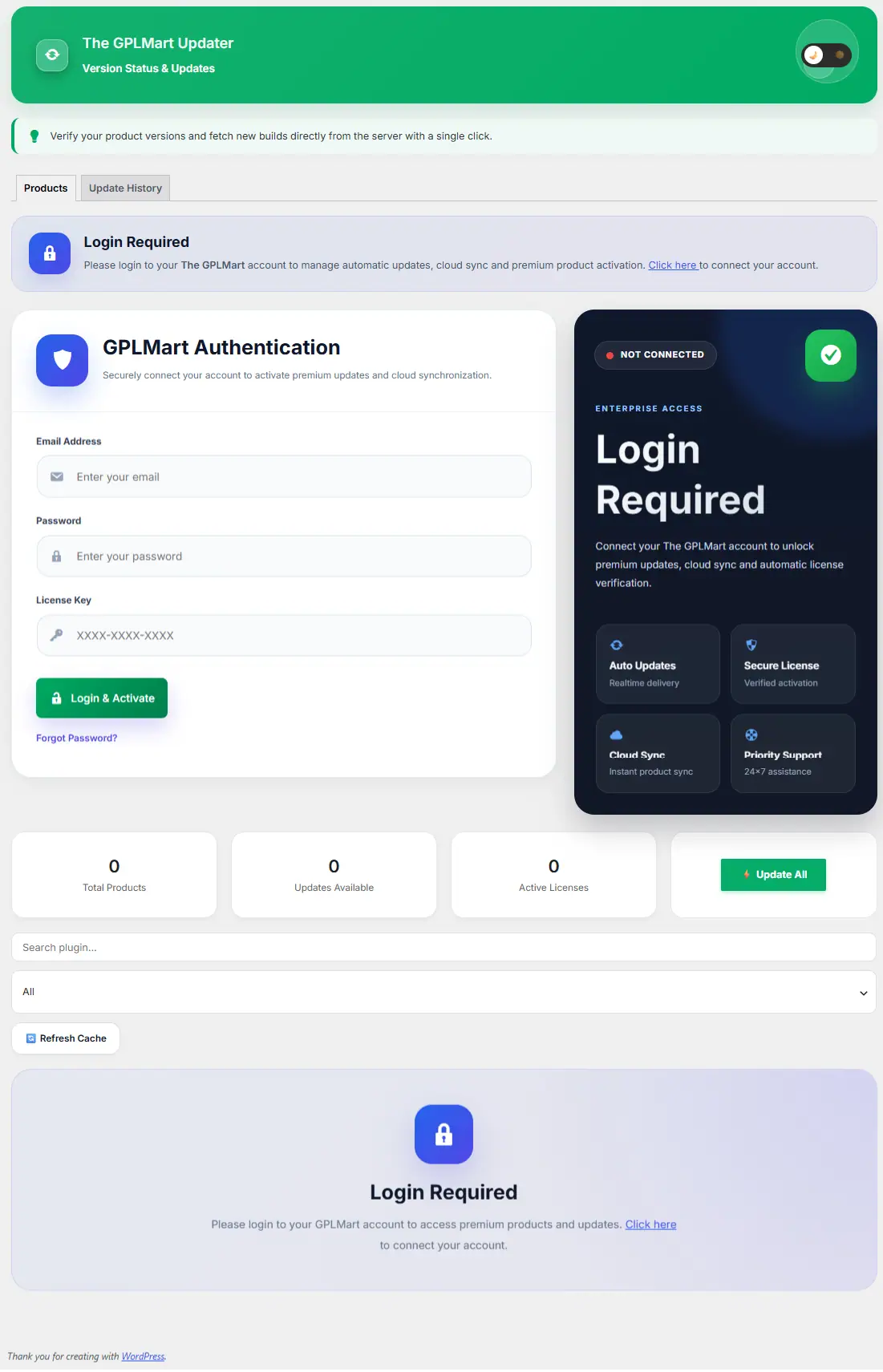 Login Required Dashboard
